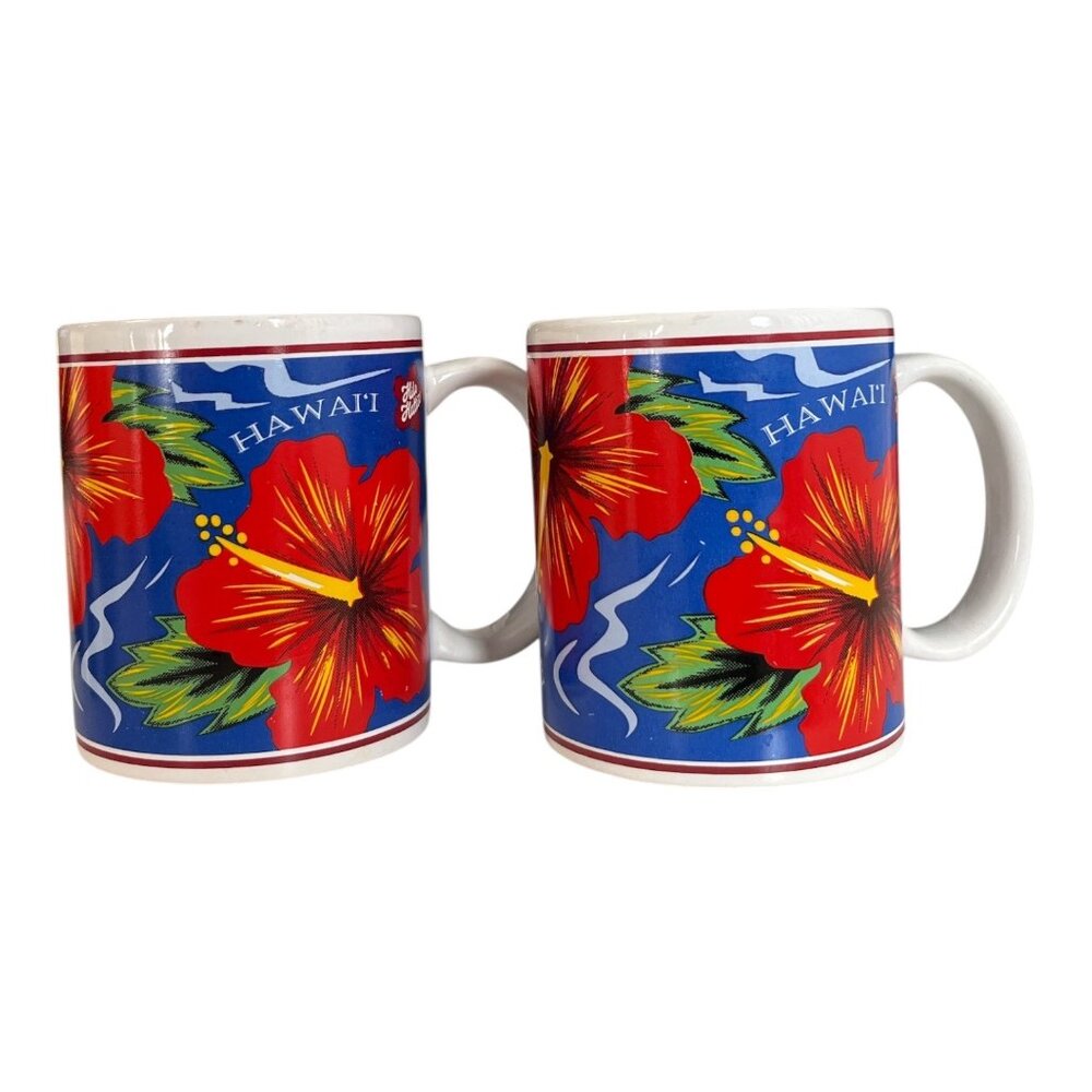 Hilo Hattie Hawaii Hibiscus Coffee Mug Pair 1996 1997 Island Heritage Souvenir
